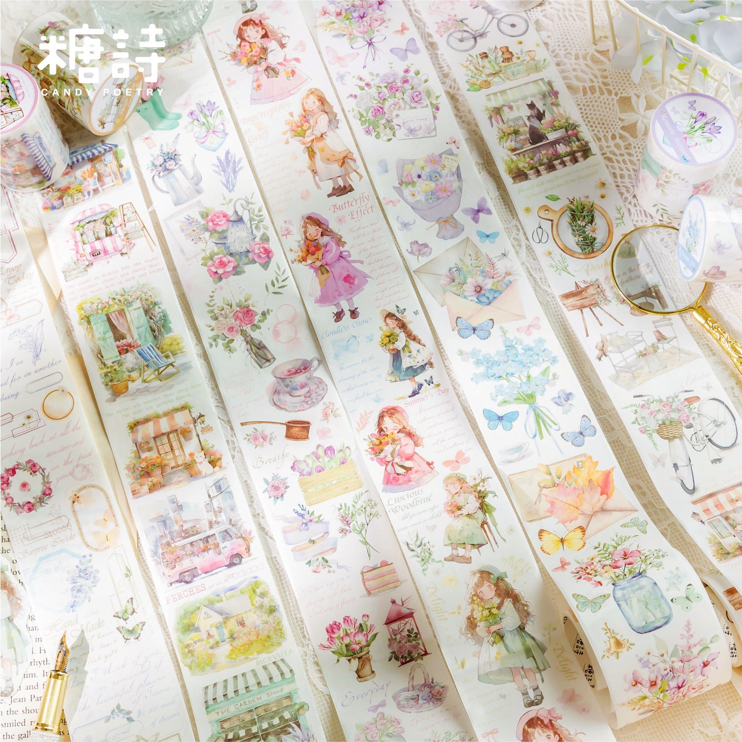Paper Stickers – Sugar Poetry Heart Flower Shop Series, 6 Options - ViktaShop