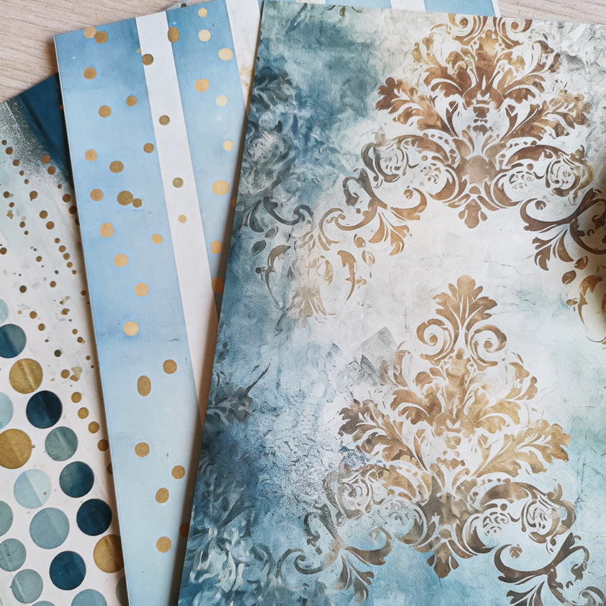 Blue & Gold DIY Album Scrapbook A5 Pattern Paper - 8 Sheets - ViktaShop