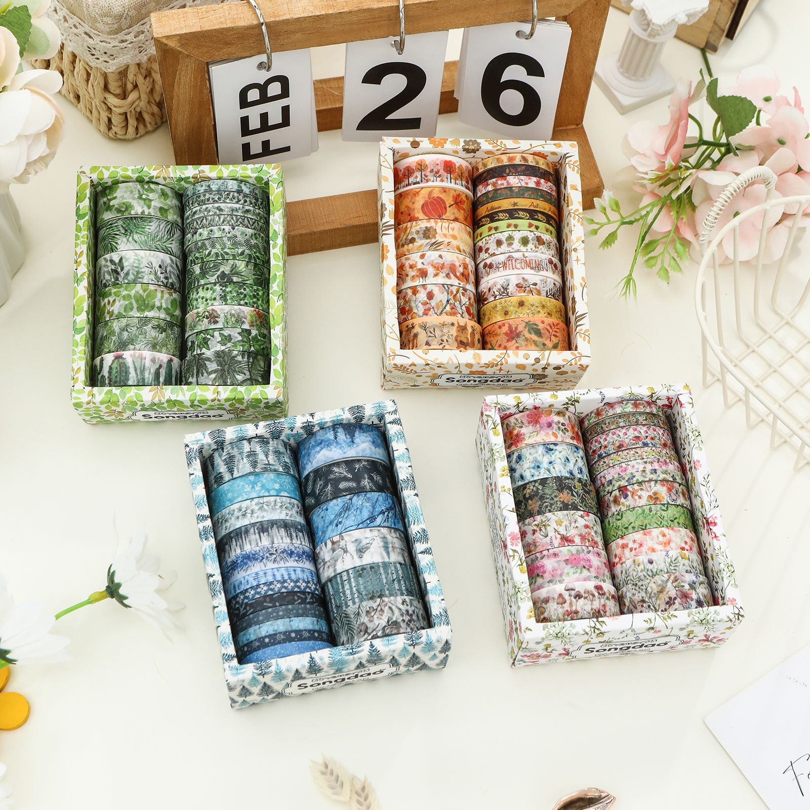 Four Seasons Series – Flower Elements Paper Tape Set, 18 Rolls - ViktaShop