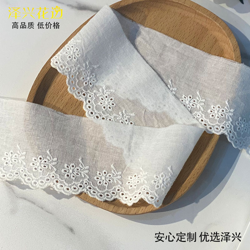 Rose Embroidered Cotton Lace Trim, Perforated Design - ViktaShop