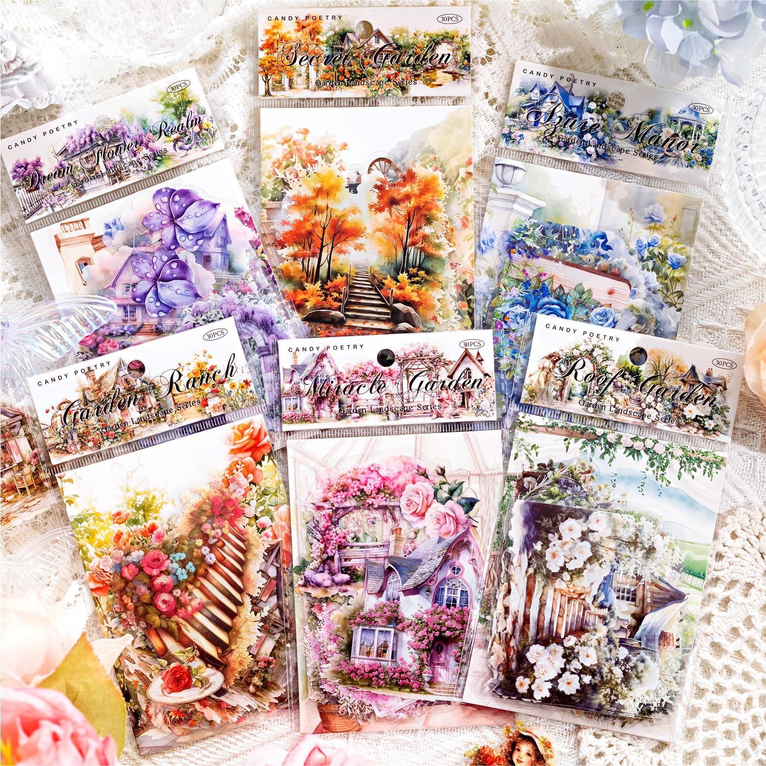 Tangshi Garden Landscape PET Sticker, 30 Pcs - ViktaShop