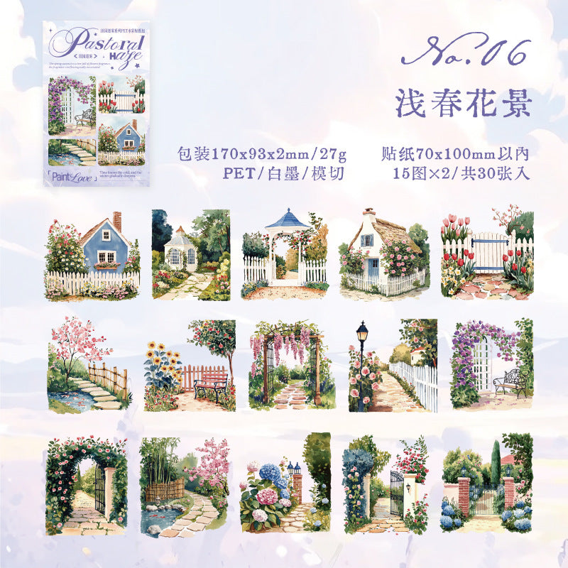 PET Stickers – Pastoral Mist Series, Die-Cut Landscape Pack, 6 Options - ViktaShop