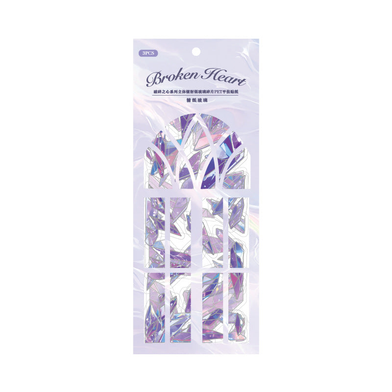 Paper Trace 3D Laser Gold Glass Fragments PET Stickers - Broken Heart Series, 3 Pcs - ViktaShop