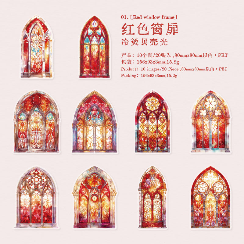 Colorful Glass Window – PET Sticker Pack, 6 Designs, 20 Pcs - ViktaShop