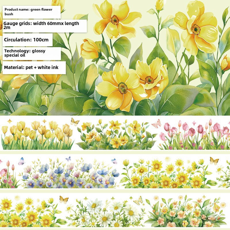 Watercolor Flower PET Tape – Black & White Frame - 2m - ViktaShop