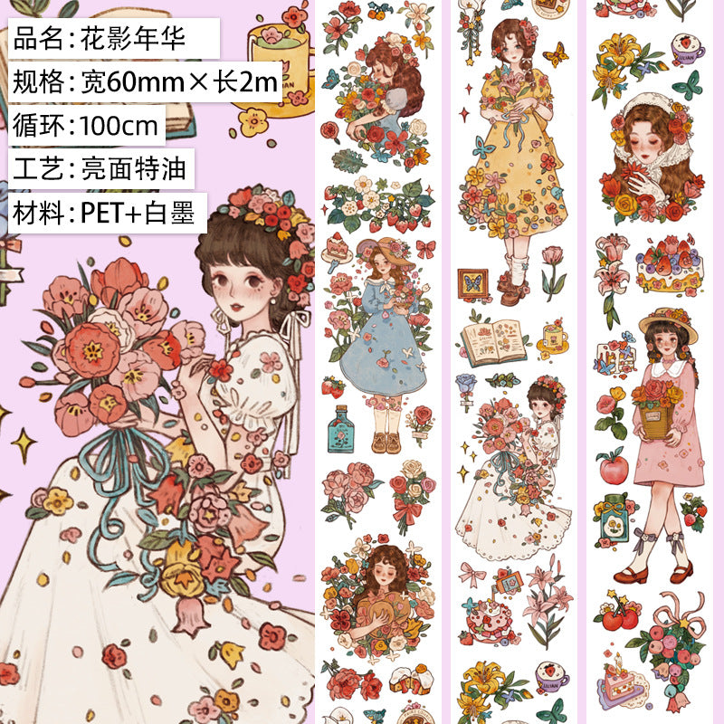 Modern PET Tape – Character Collage, Small Fresh Flowers - 2m - ViktaShop