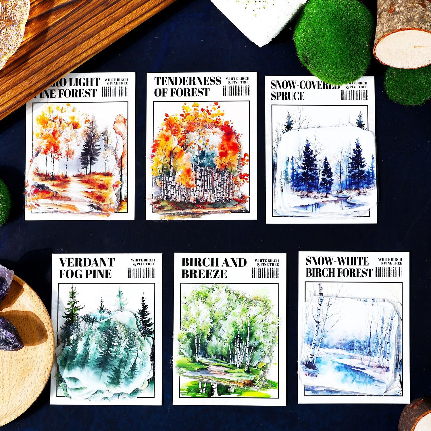 Mountain Forest Theme PET Sticker Pack, Birch & Pine Series, 20 Pcs - ViktaShop