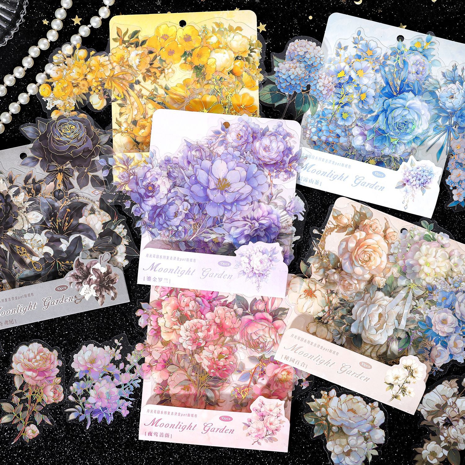 Moonlight Garden Series Retro Pet Stickers 6 Styles 10 psc