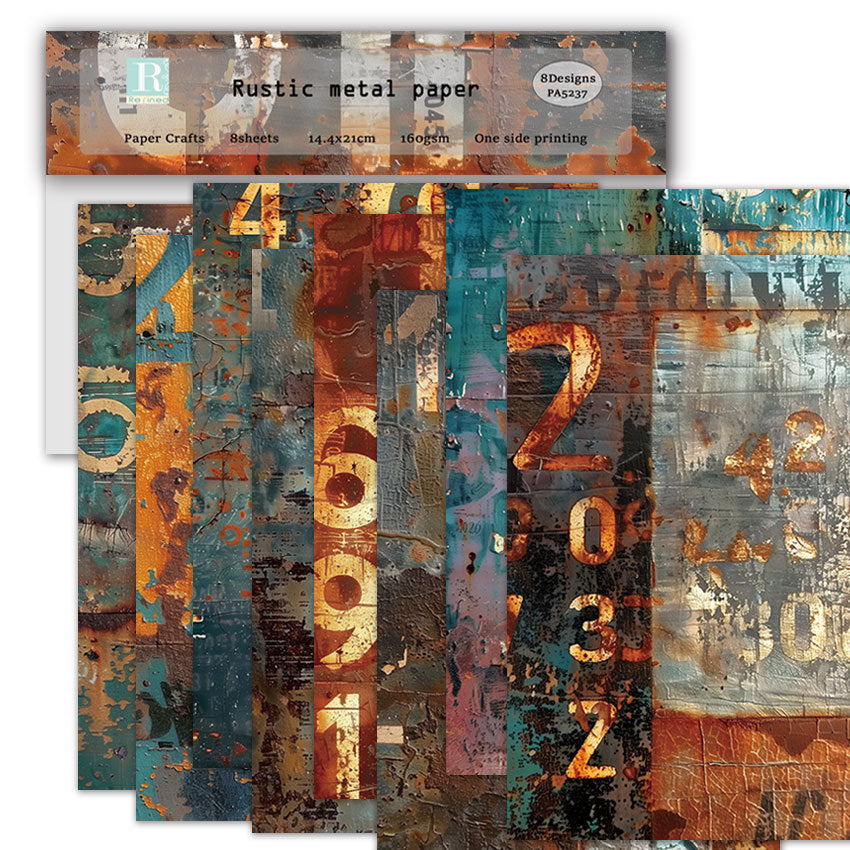 Rustic Metal Paper DIY Background Pattern Paper, 8 Sheets - ViktaShop