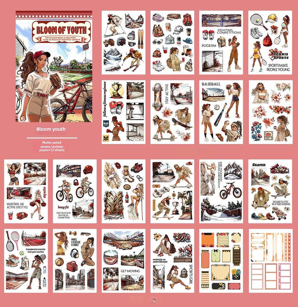 Sticker Book – Retro Figure & Flower Die-Cut, Hand Account PET Stickers - ViktaShop