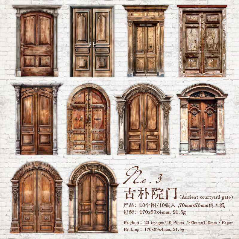 Hard Card Stickers - Retro Door Series, Hollow, 10 Pcs