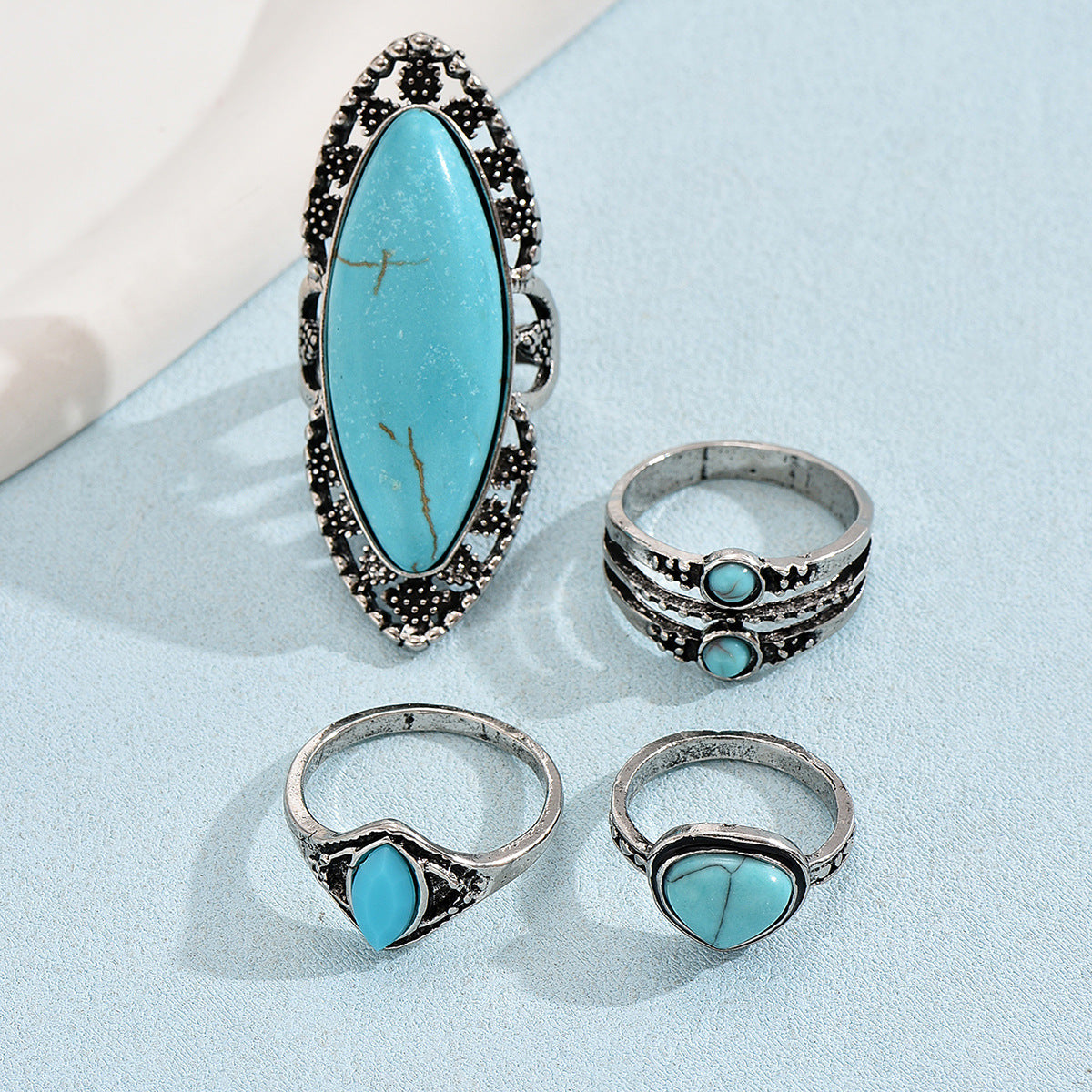 Retro Turquoise Inlay Open Ring – Ethnic Style - ViktaShop