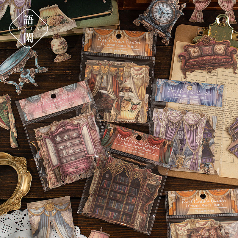 Curtain Garden Series - Hard Card Stickers, 10 Pcs - ViktaShop