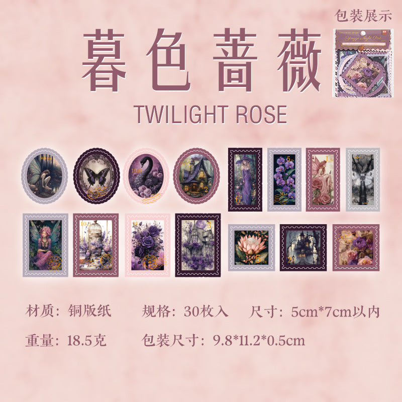 Night Mail Gilded Stamp Series Sticker Pack, 30 Pcs - ViktaShop