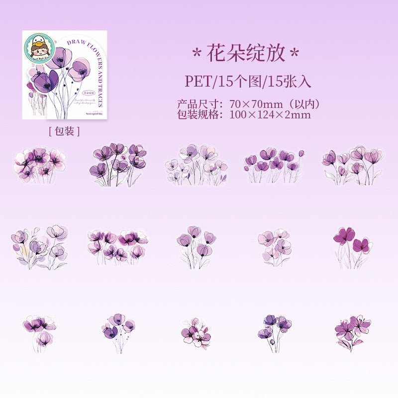 Flower Painting Series Flower Theme PET tape  15 Pcs