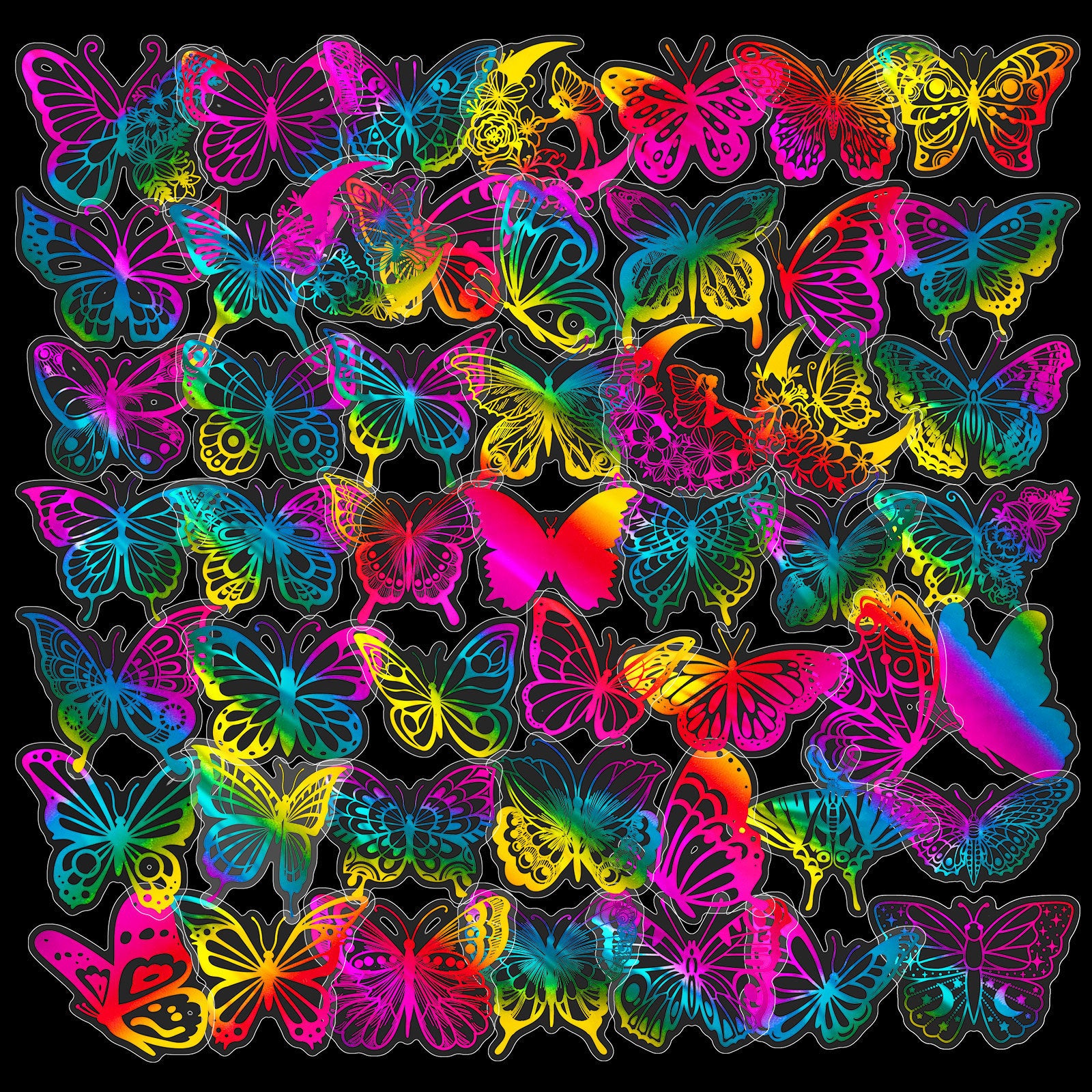 Gold Laser Butterfly Stickers – Dream Color Flash Series, 50 Pcs - ViktaShop