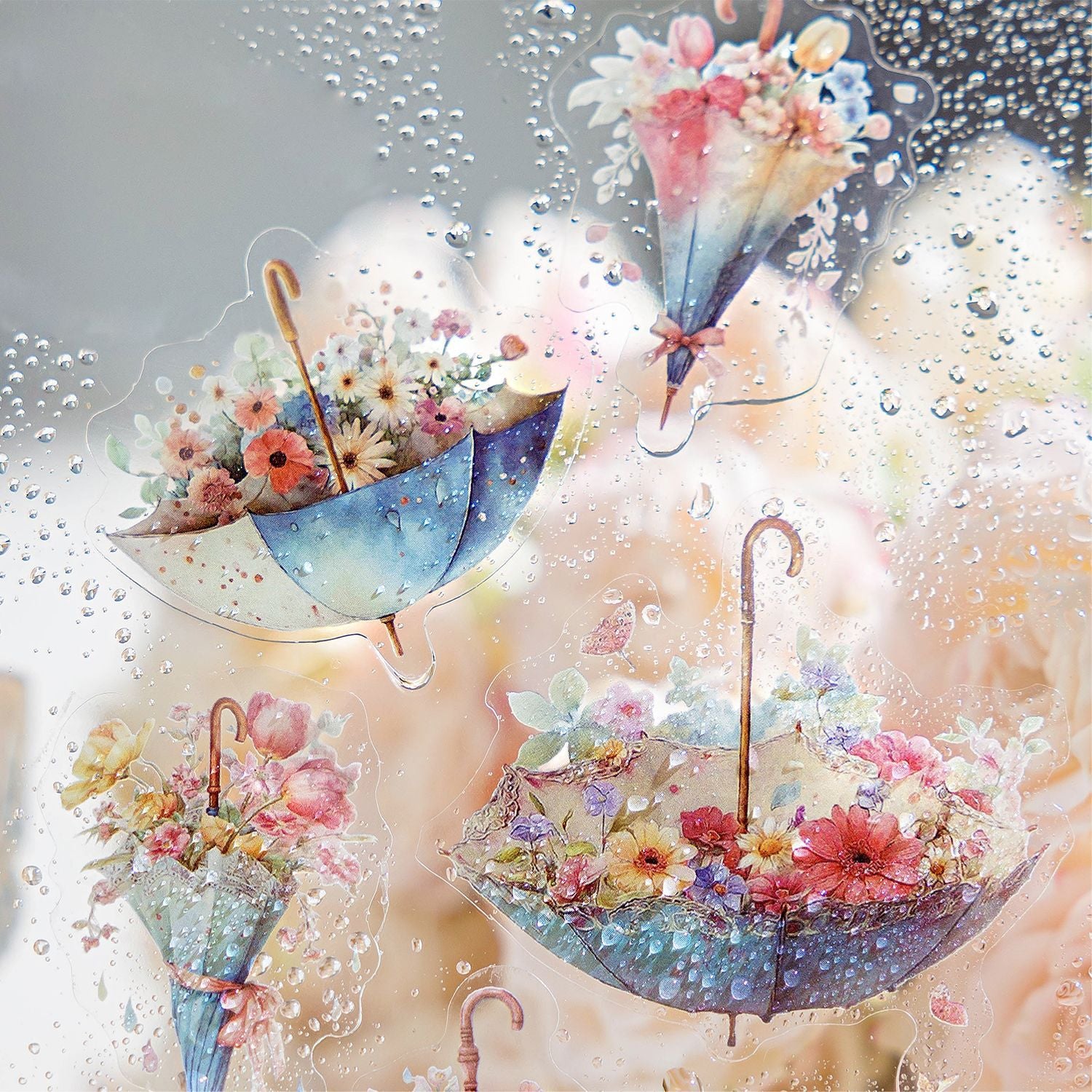 Flower umbrella PET sticers 10 psc
