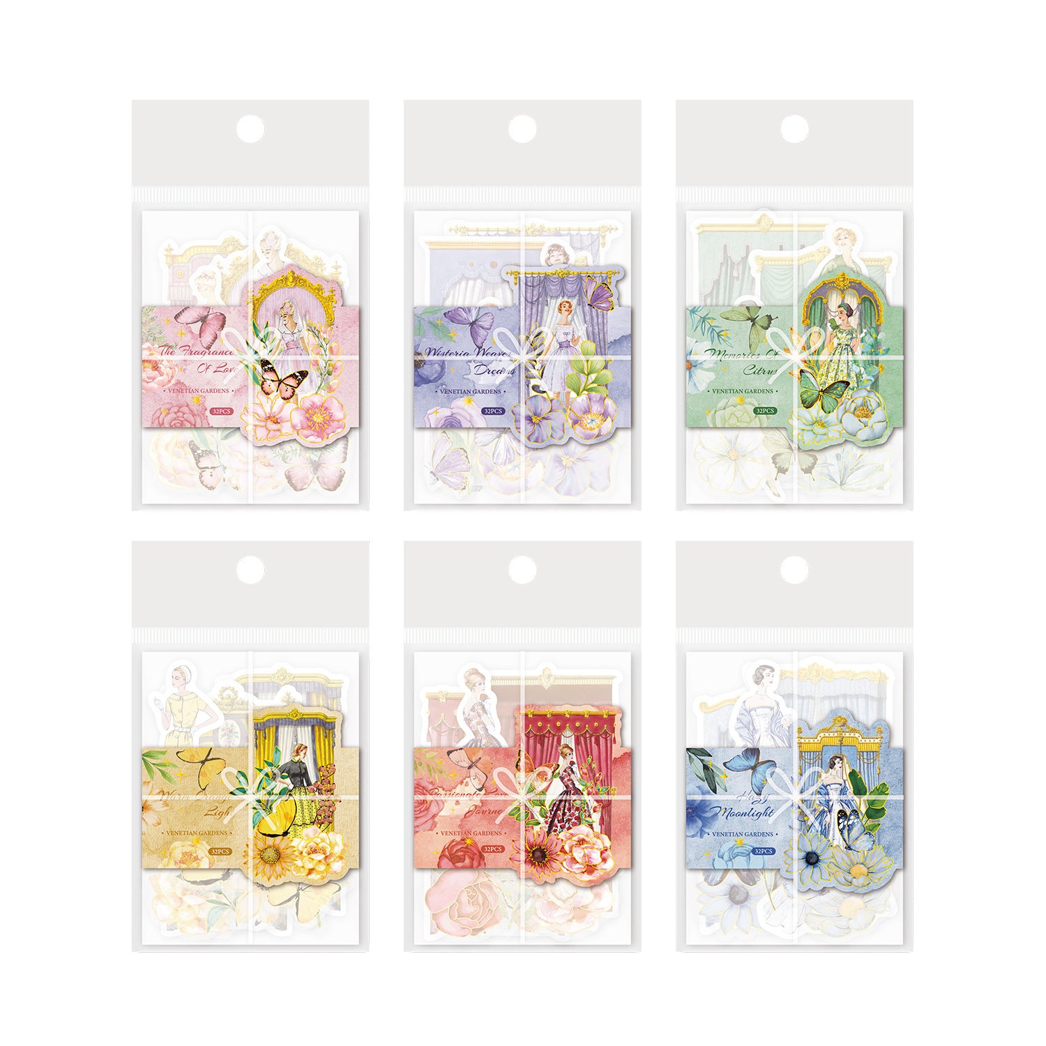 Retro Double Material Sticker Pack – Venice Garden Series, 6 Options - ViktaShop