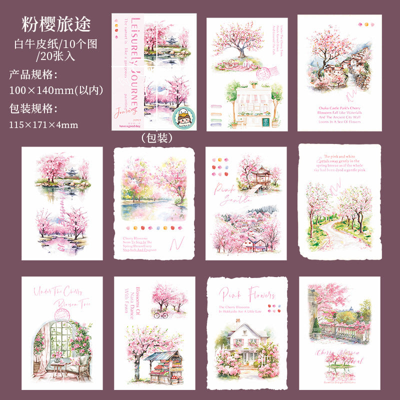 Watercolor Landscape Material Paper – Leisurely Journey Series, 20 Pcs - ViktaShop