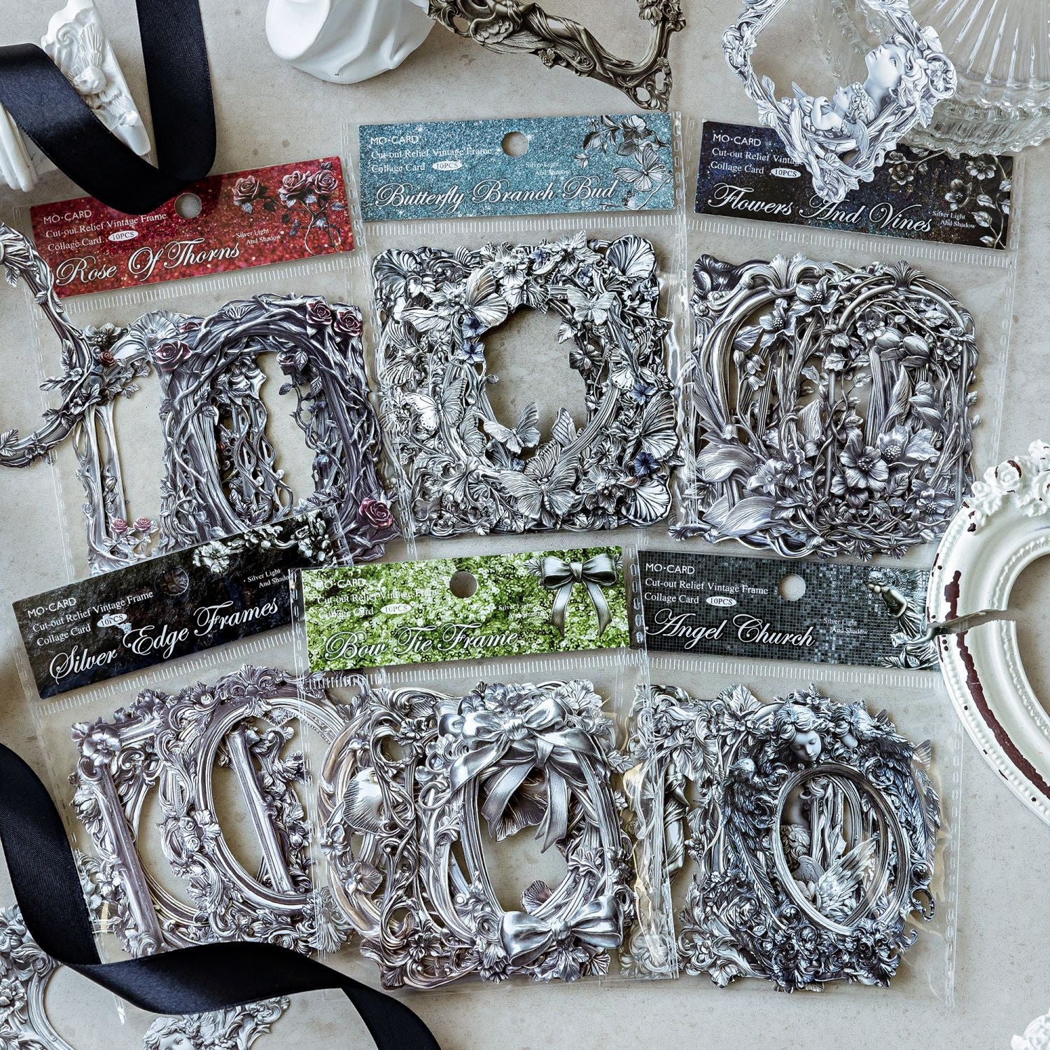 Vintage silver paper decoration 10 psc
