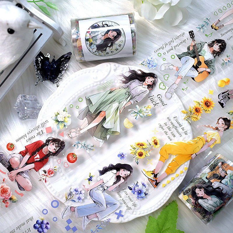 Modern PET Tape – Character Collage, Small Fresh Flowers - 2m - ViktaShop