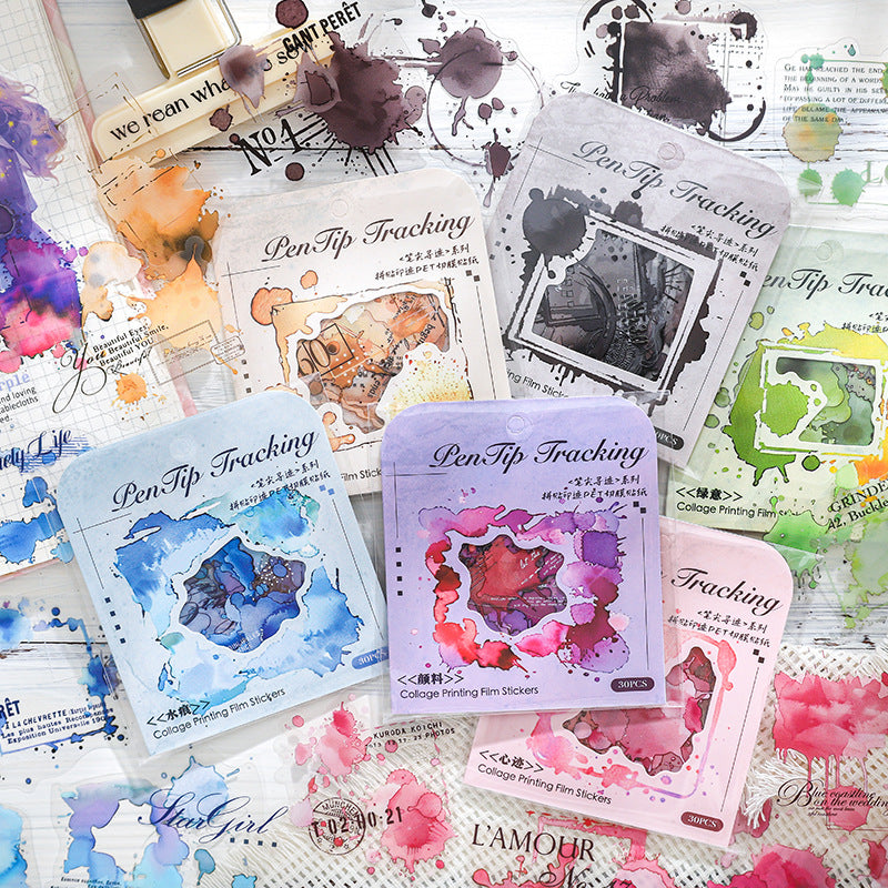 Pen Tip Trace PET Sticker Pack - White Ink Smudge, 6 Options - ViktaShop