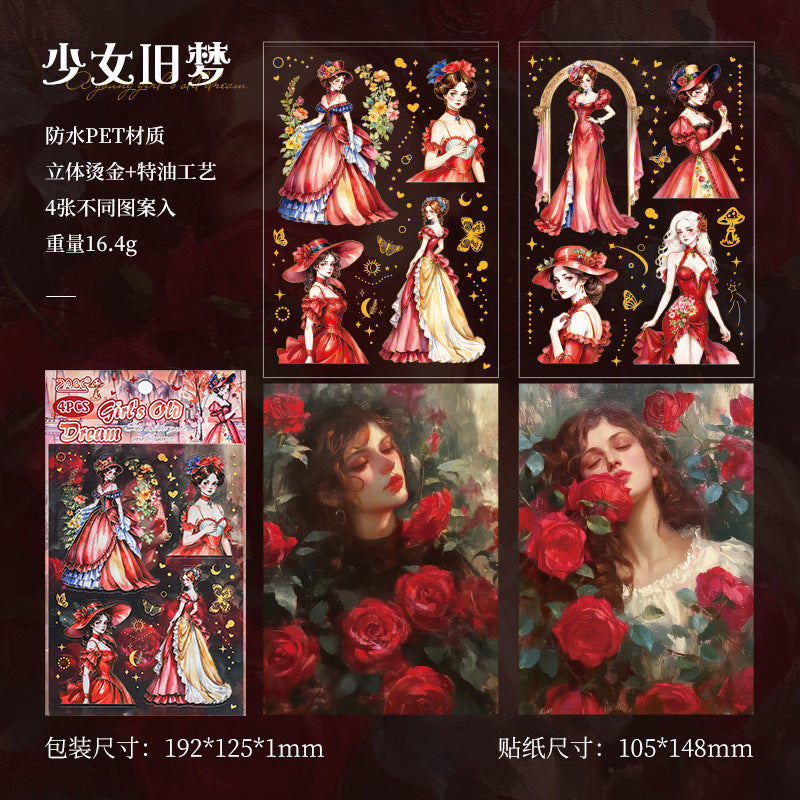 Girls vintage character PET Stickersr