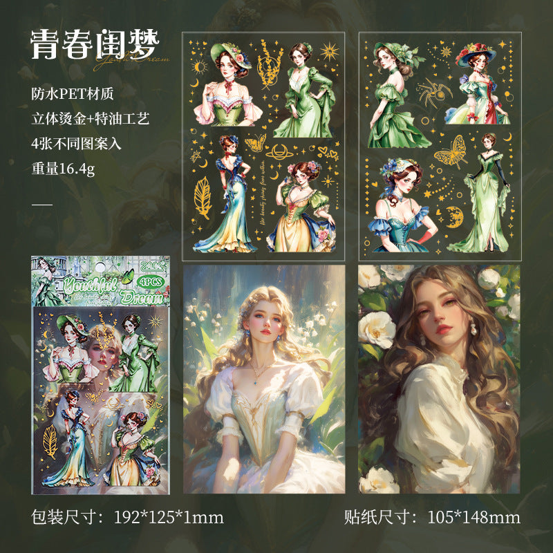 Girls vintage character PET Stickersr