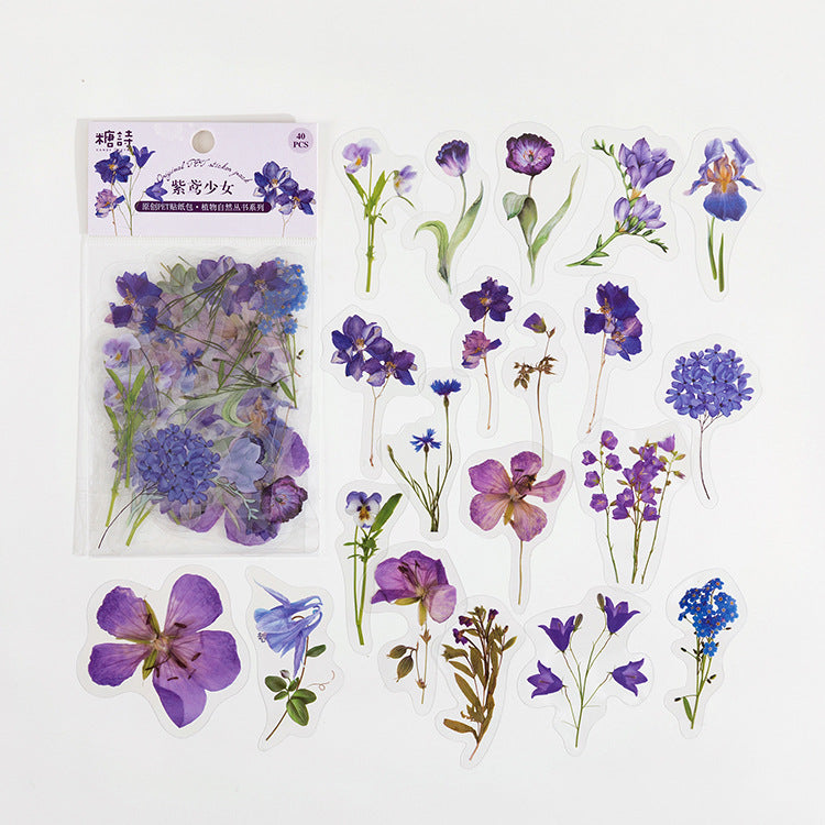 Flower PET Stickers – Floral Themed Stickers, 40 Pcs - ViktaShop
