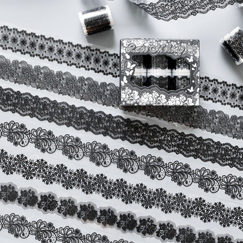Lace Theme Handbook Black and White Pet tape set 6 Pcs