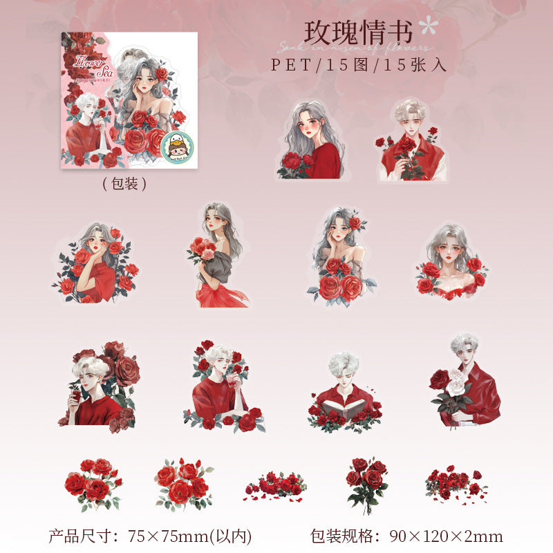 Original Floral Character Pet Stickers 6 Styles 15 psc