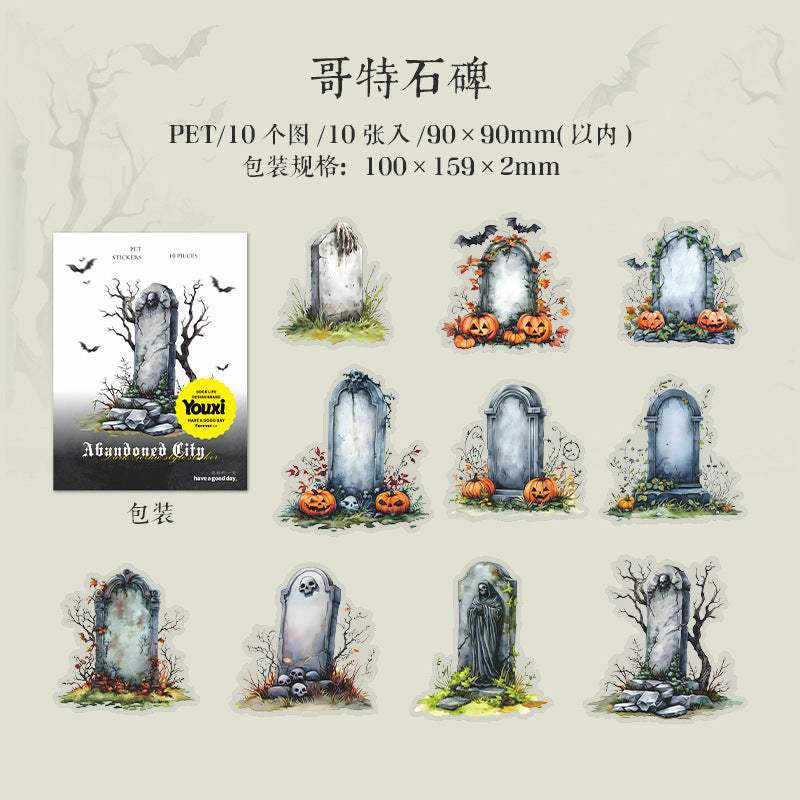 Deserted City Series Large Size Gothic Landscape PET Stickers, 10 Pcs - ViktaShop