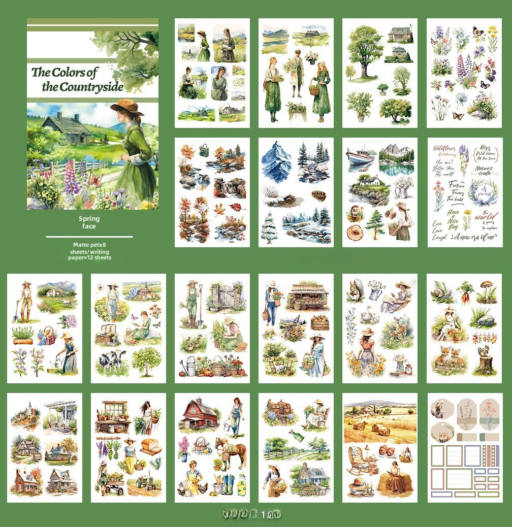 Sticker Book – Retro Figure & Flower Die-Cut, Hand Account PET Stickers - ViktaShop