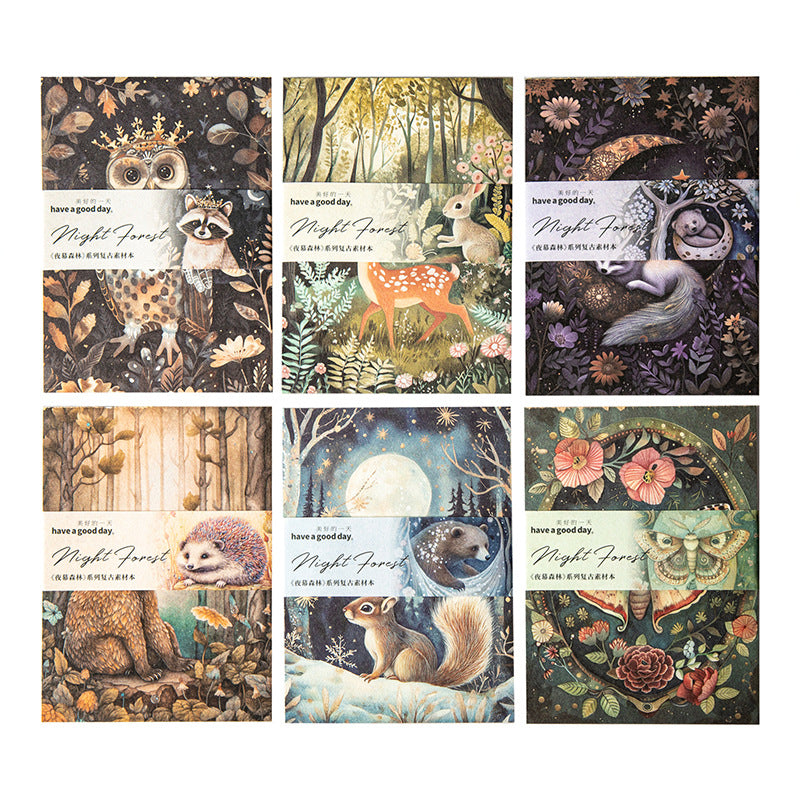 Night Forest Series Retro Material Book 6 Styles 30 sheets