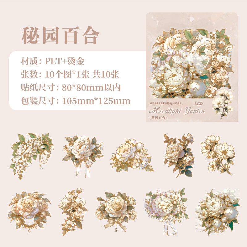Moonlight Garden Series Retro Pet Stickers 6 Styles 10 psc
