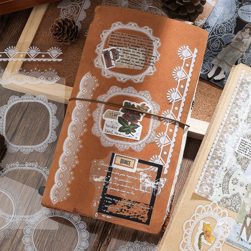 Transparent Lace Waterproof PET Stickers – Retro Border Design, 4 Options - ViktaShop