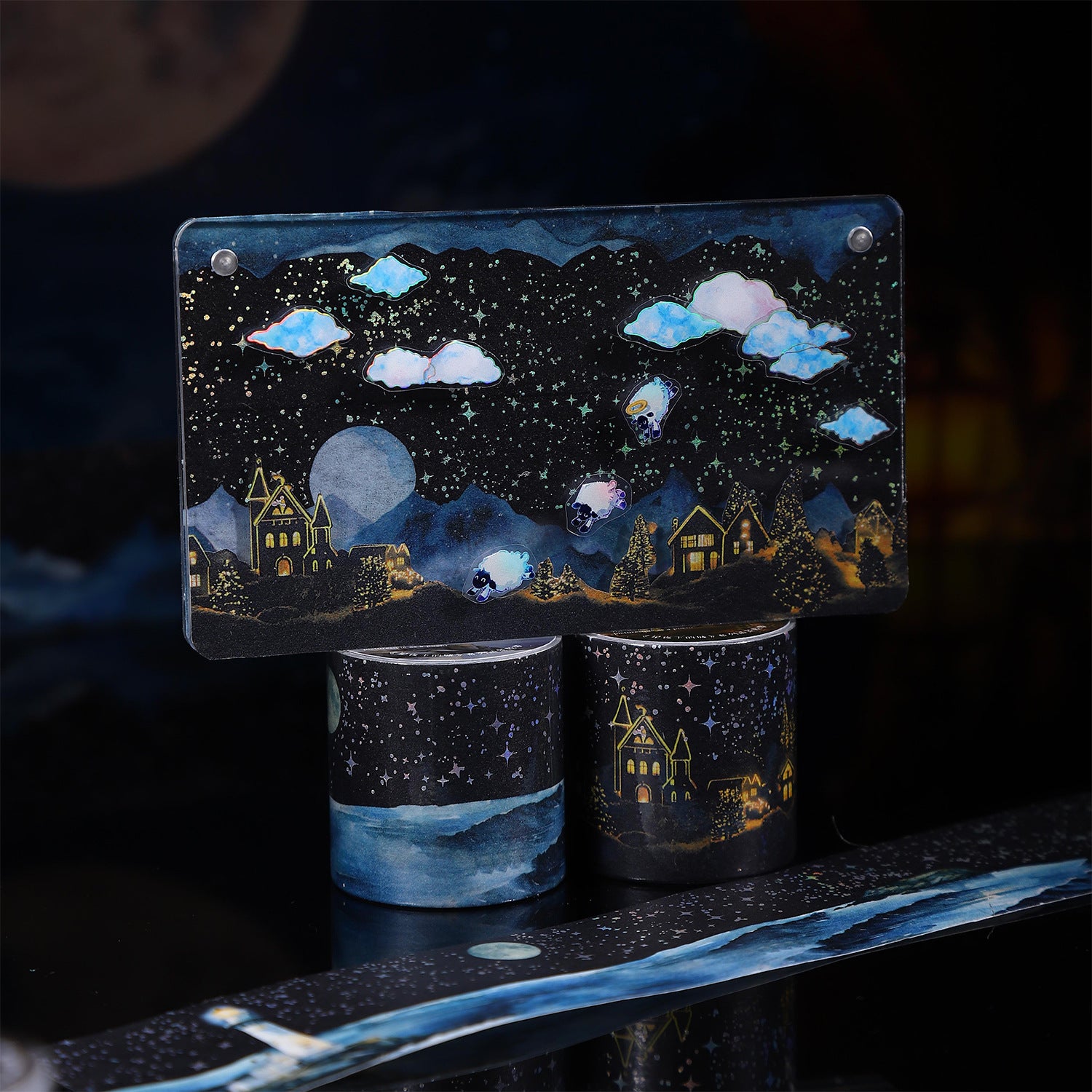 Hot Silver Landscaping Tape – Starry Night City, Dark Theme, 2m - ViktaShop