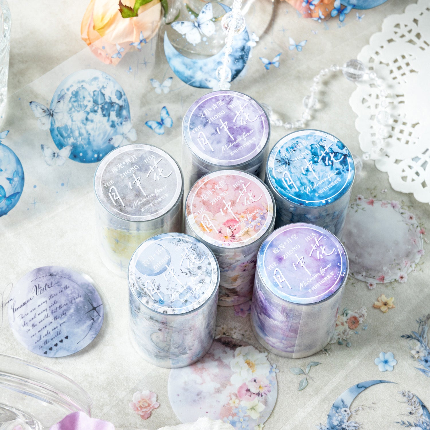 PET Tape – Moon Flower Series, Moon Phase Theme, 2m - ViktaShop