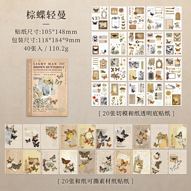 Light and Shadow Retro Sticker Book - Thin DIY Diary Decoration, 4 Options - ViktaShop