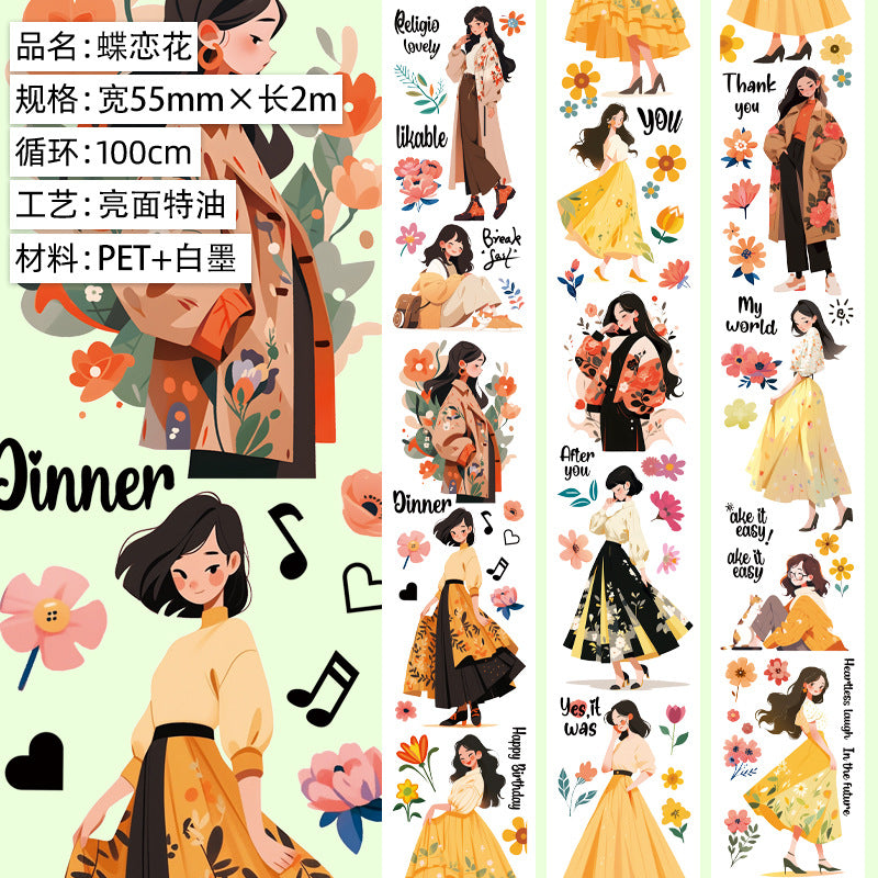Modern PET Tape – Character Collage, Small Fresh Flowers - 2m - ViktaShop