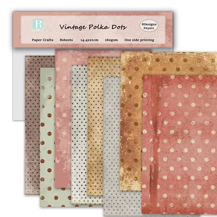 Vintage Dots DIY Scrapbook & Journal A5 Pattern Paper - Card Background Paper - 8 sheets - ViktaShop