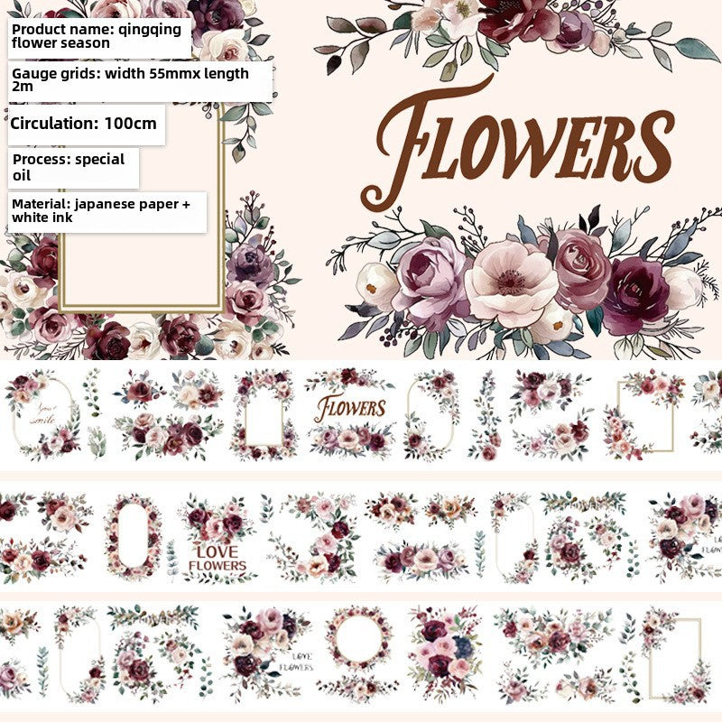 Watercolor Flower PET Tape – Black & White Frame - 2m - ViktaShop