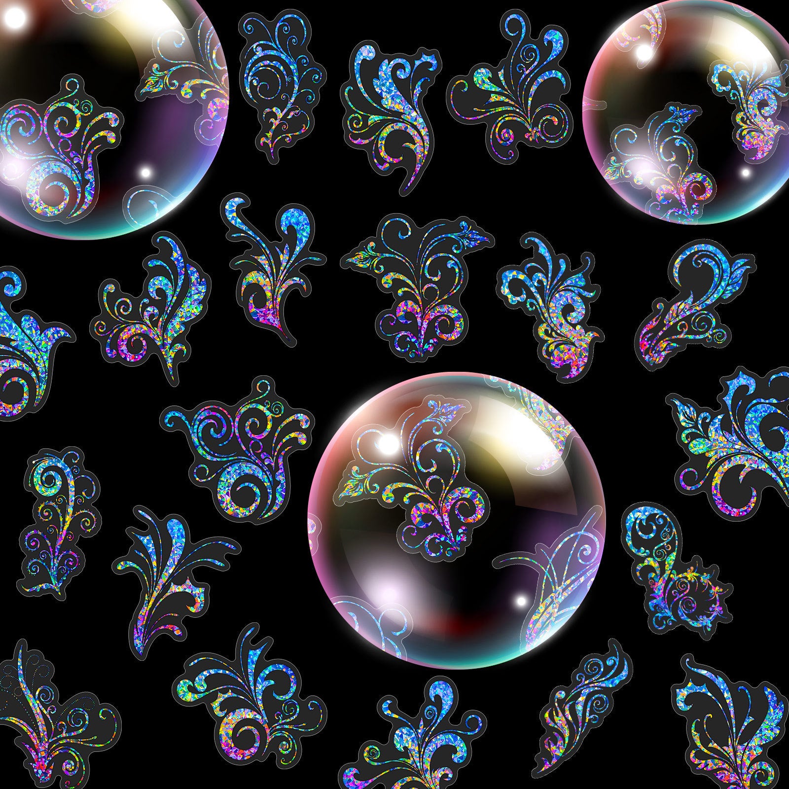 Transparent Laser Tattoo Stickers – Antique Series PET Holographic, 50 Pcs - ViktaShop