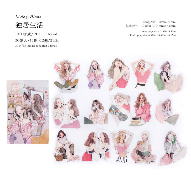 Women's character PET stickers 15 psc
