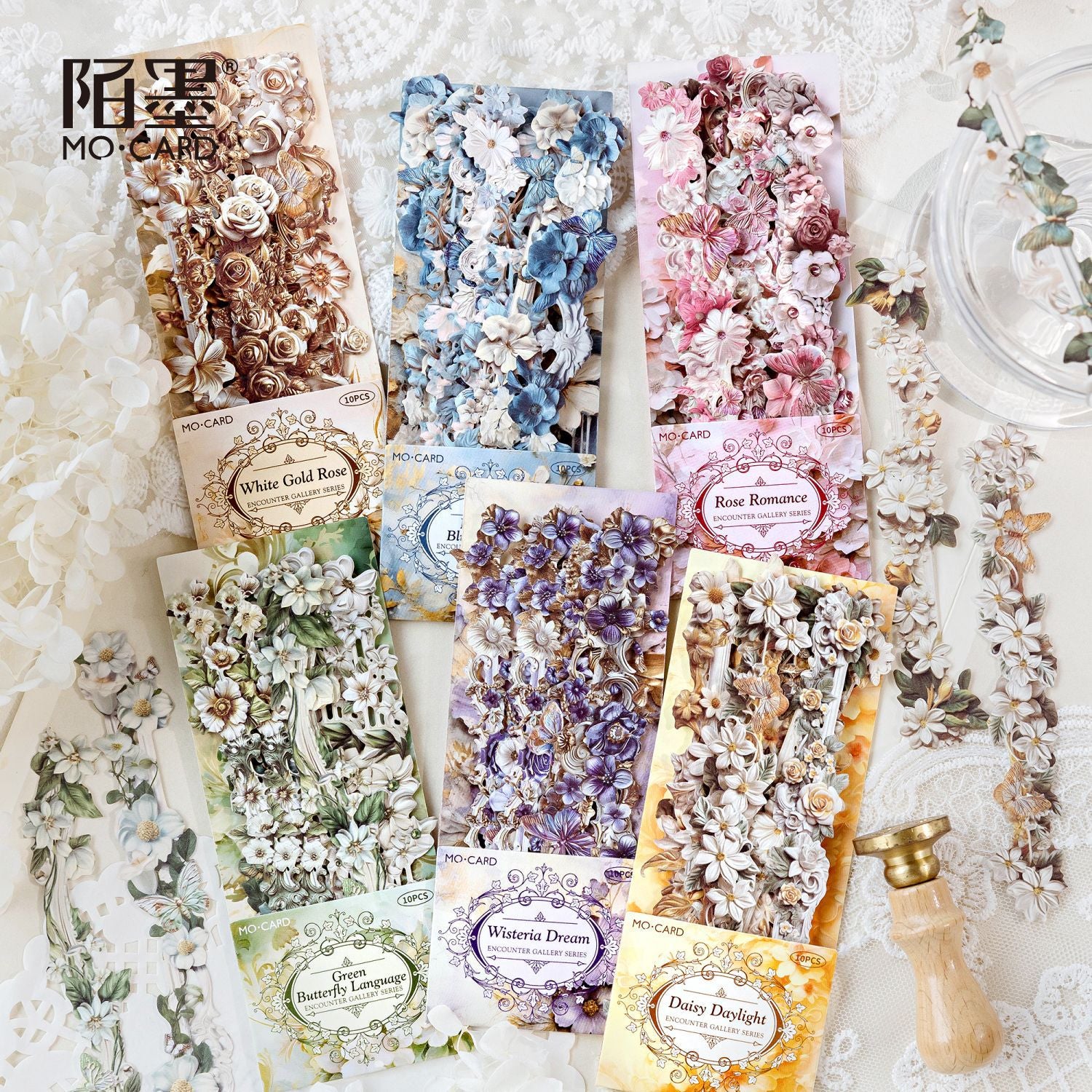 White Kraft Paper Relief Corner Stickers - Promenade Series, 6 Designs - ViktaShop