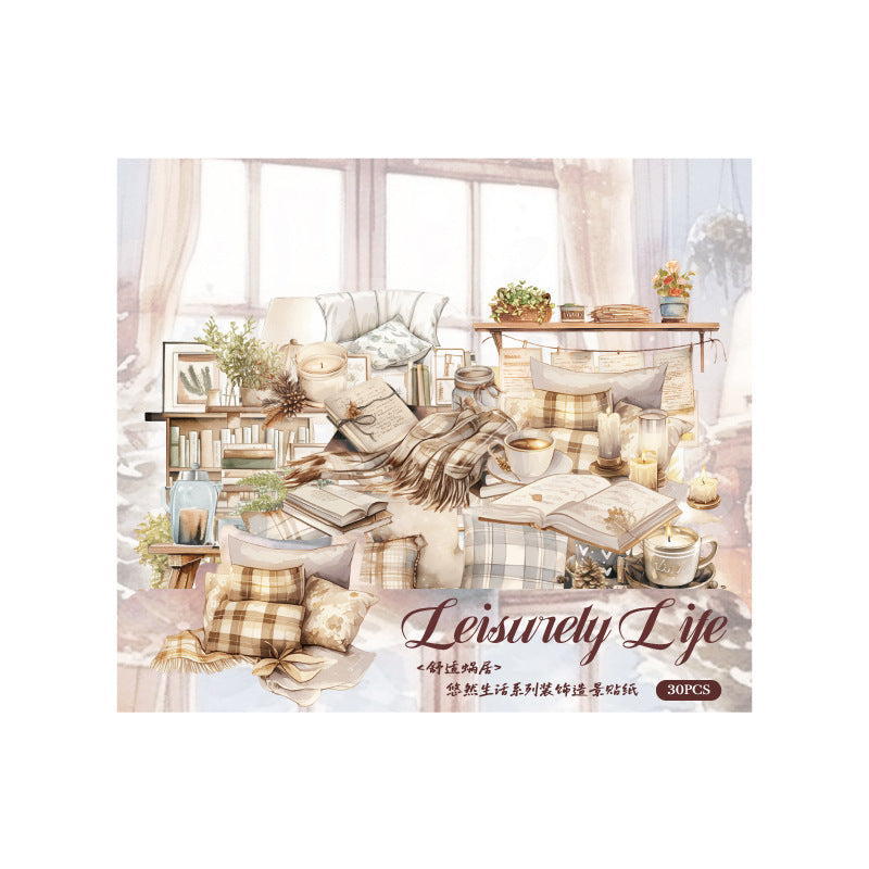 Paper PET Stickers - Leisurely Life Series, 30 Pcs - ViktaShop