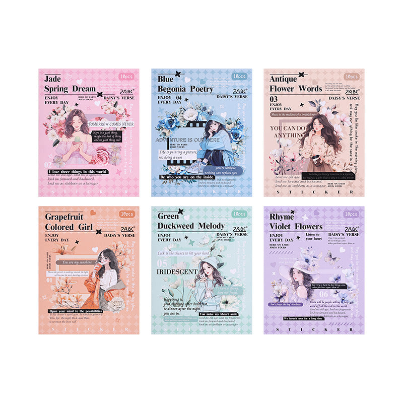 Girls character PET stickers 10 psc