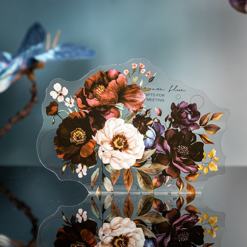 Twilight Flower Sea PET Stickers – Floral & English DIY Set, 15 Pcs - ViktaShop