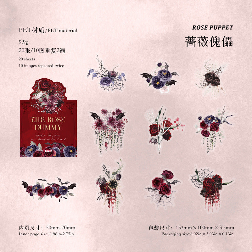 PET White Ink Sticker Pack – Dark Rose, 20 Sheets - ViktaShop