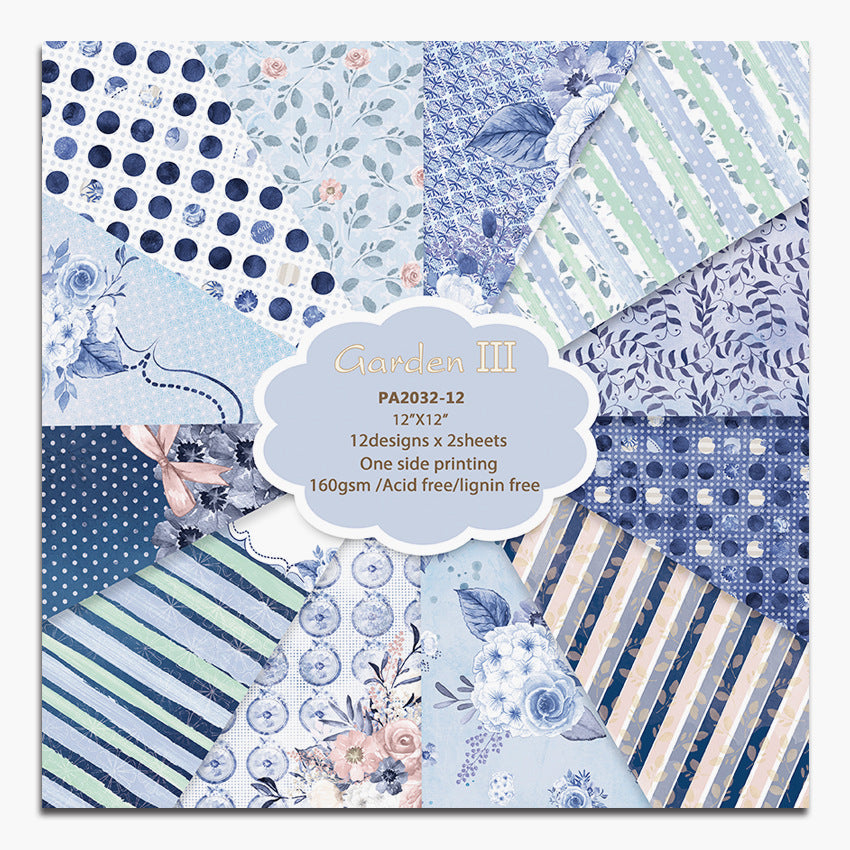 Blue Garden DIY Background Pattern Paper - 24 Sheets - ViktaShop